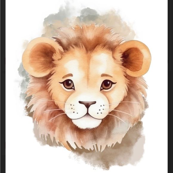 Cute Small Baby Lion Watercolor Pastel Color on White Background - Picture 4 of 4